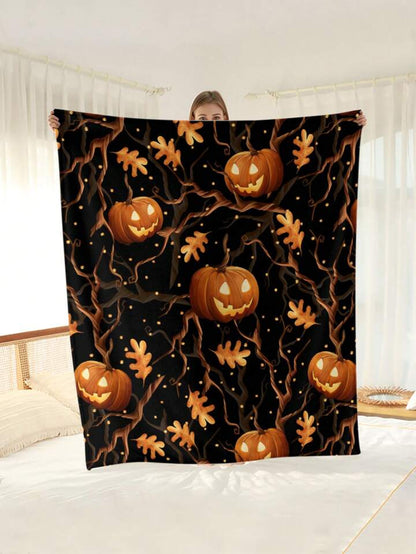 Halloween Pumpkin Flannel Throw Blanket
