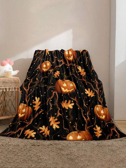 Halloween Pumpkin Flannel Throw Blanket