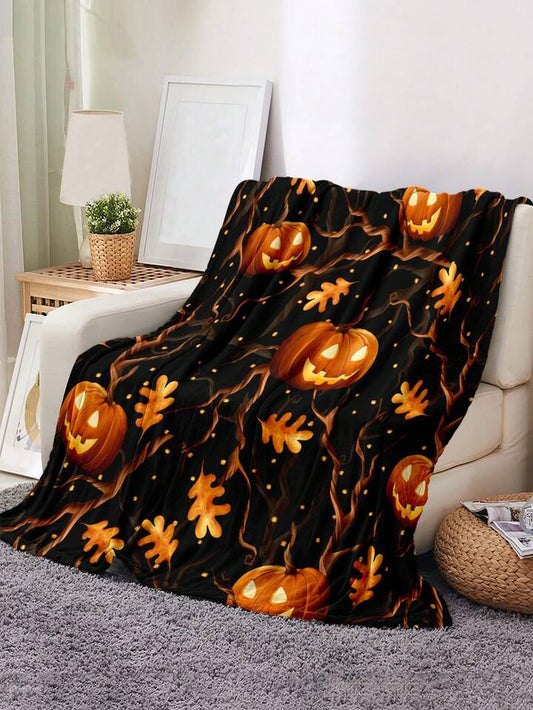 Halloween Pumpkin Flannel Throw Blanket